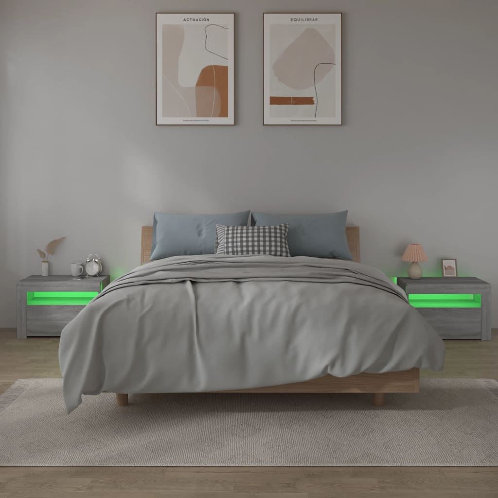 Nachtkastje 2 st met LED-verlichting 60x35x40 cm grijs sonoma is nu te koop bij PeponiXL, paradijselijk wonen!