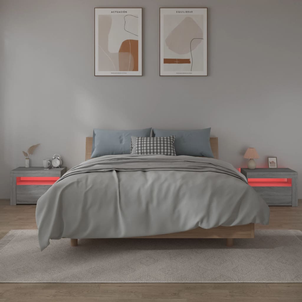 Nachtkastje 2 st met LED-verlichting 60x35x40 cm grijs sonoma is nu te koop bij PeponiXL, paradijselijk wonen!