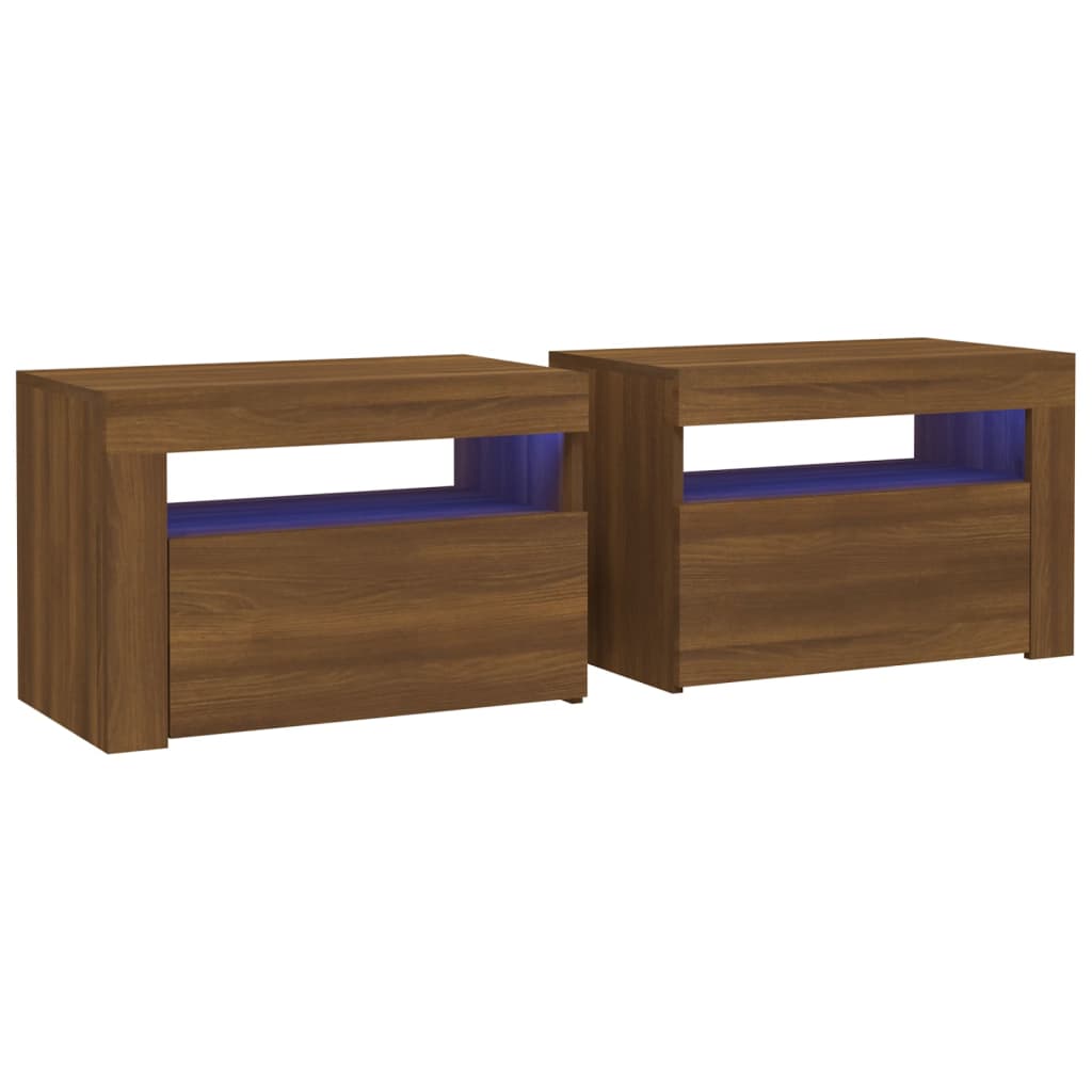 Nachtkastjes 2 st met LED-verlichting 60x35x40 cm bruineiken is nu te koop bij PeponiXL, paradijselijk wonen!