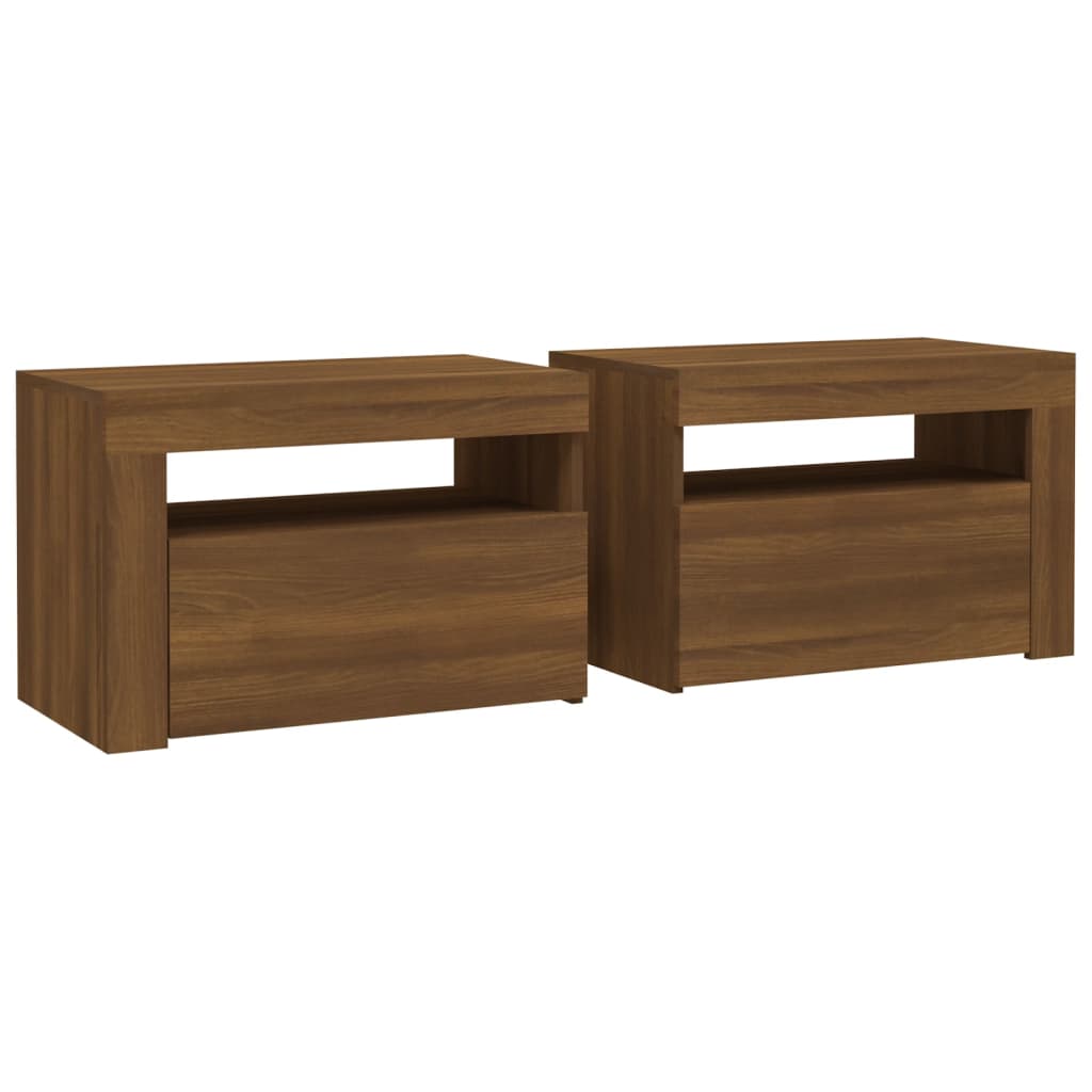 Nachtkastjes 2 st met LED-verlichting 60x35x40 cm bruineiken is nu te koop bij PeponiXL, paradijselijk wonen!
