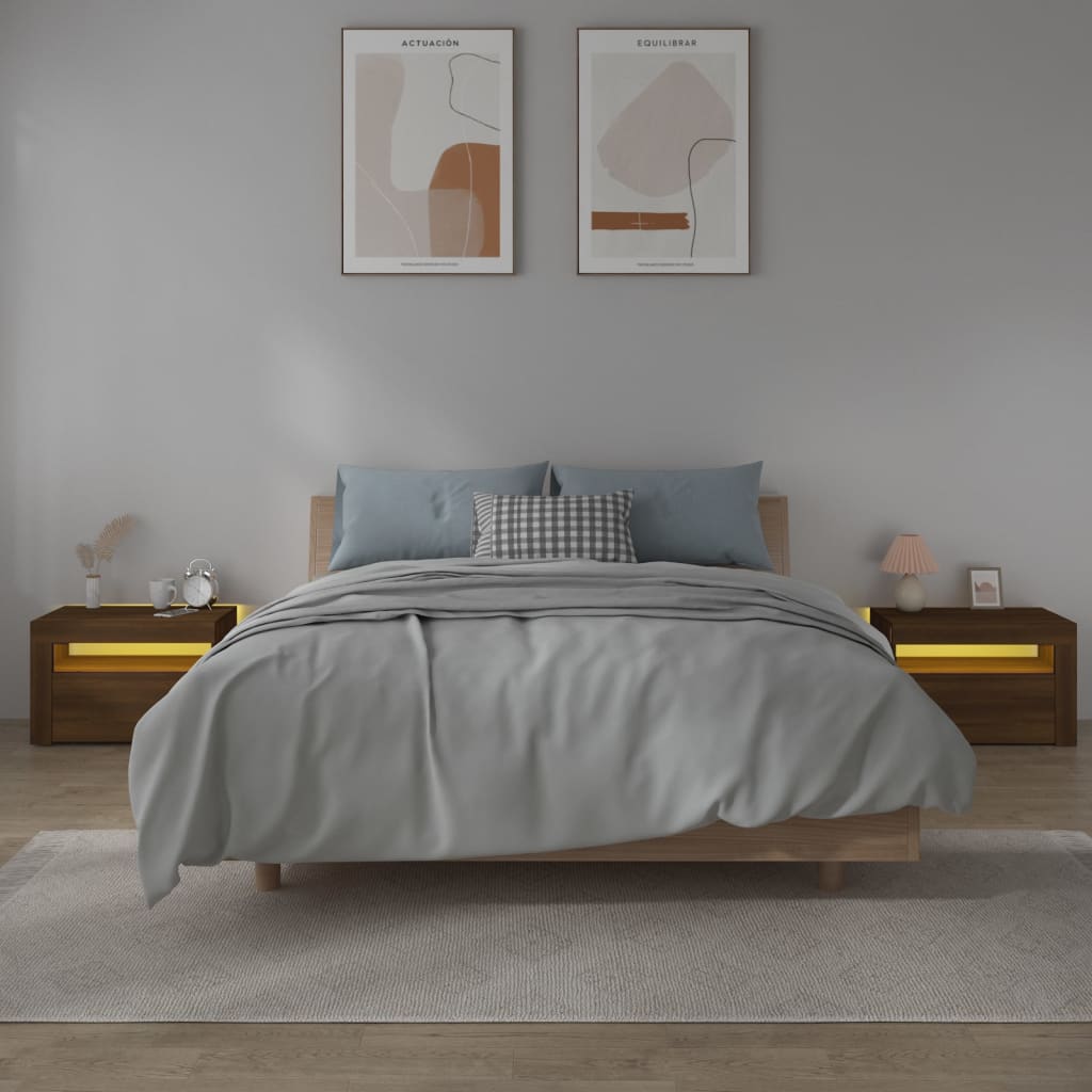 Nachtkastjes 2 st met LED-verlichting 60x35x40 cm bruineiken is nu te koop bij PeponiXL, paradijselijk wonen!