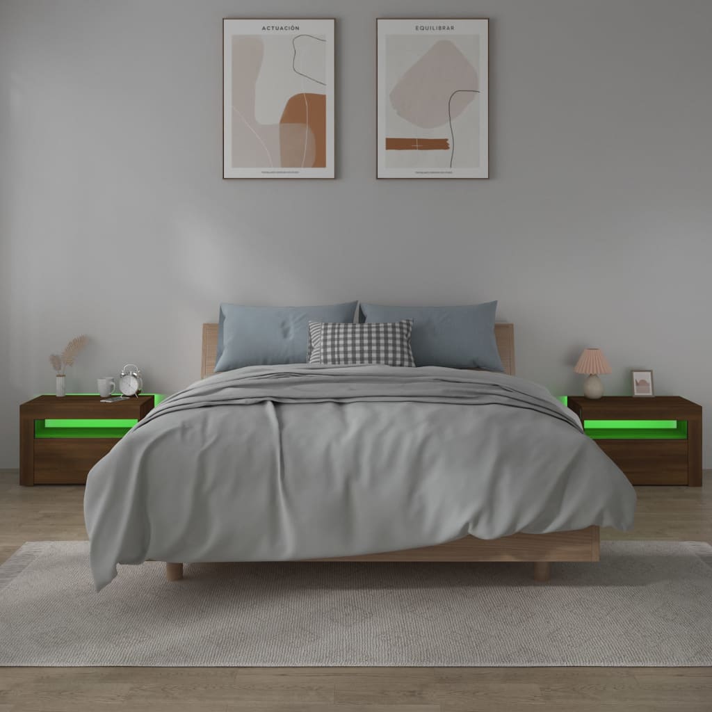 Nachtkastjes 2 st met LED-verlichting 60x35x40 cm bruineiken is nu te koop bij PeponiXL, paradijselijk wonen!