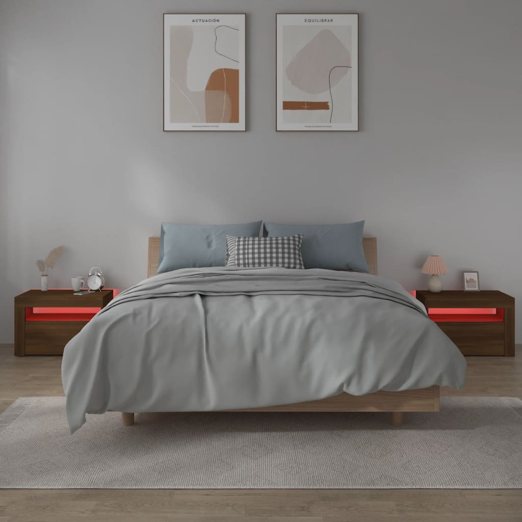Nachtkastjes 2 st met LED-verlichting 60x35x40 cm bruineiken is nu te koop bij PeponiXL, paradijselijk wonen!