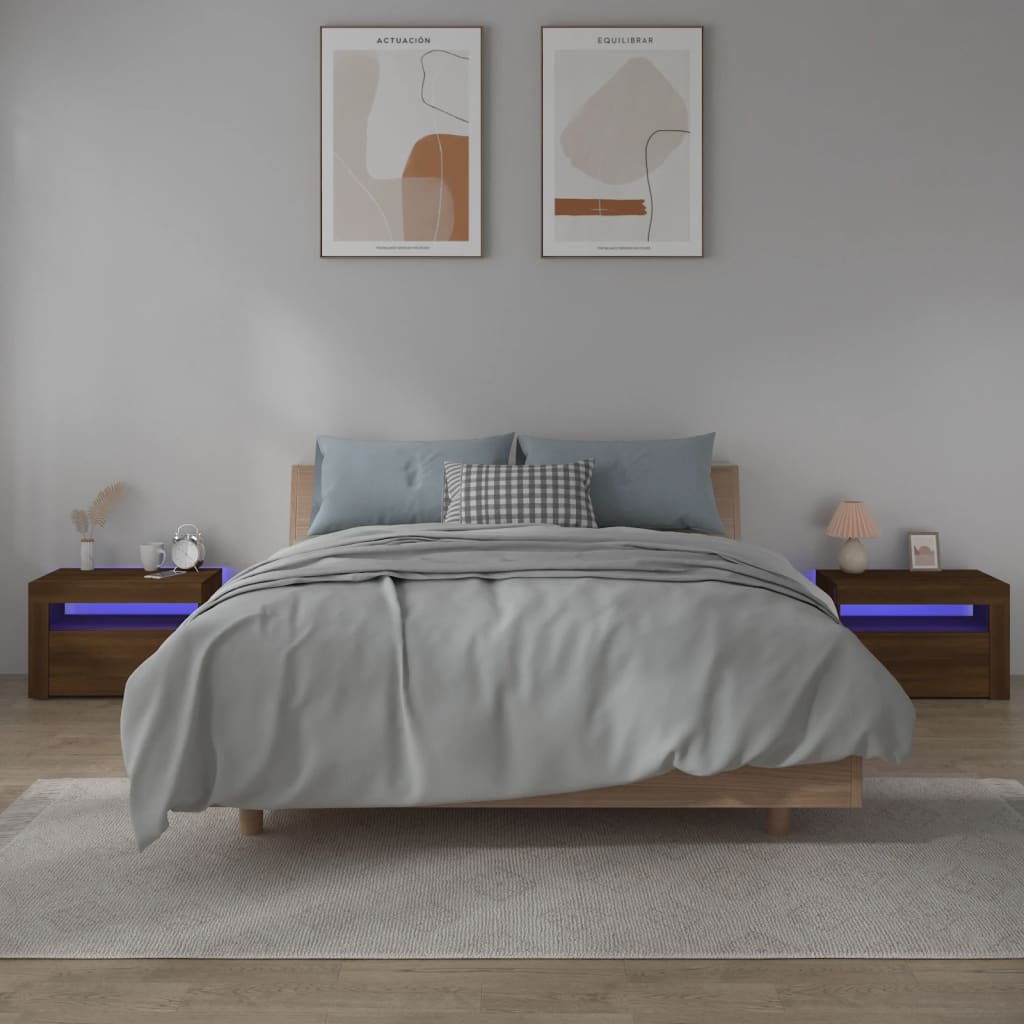 Nachtkastjes 2 st met LED-verlichting 60x35x40 cm bruineiken is nu te koop bij PeponiXL, paradijselijk wonen!