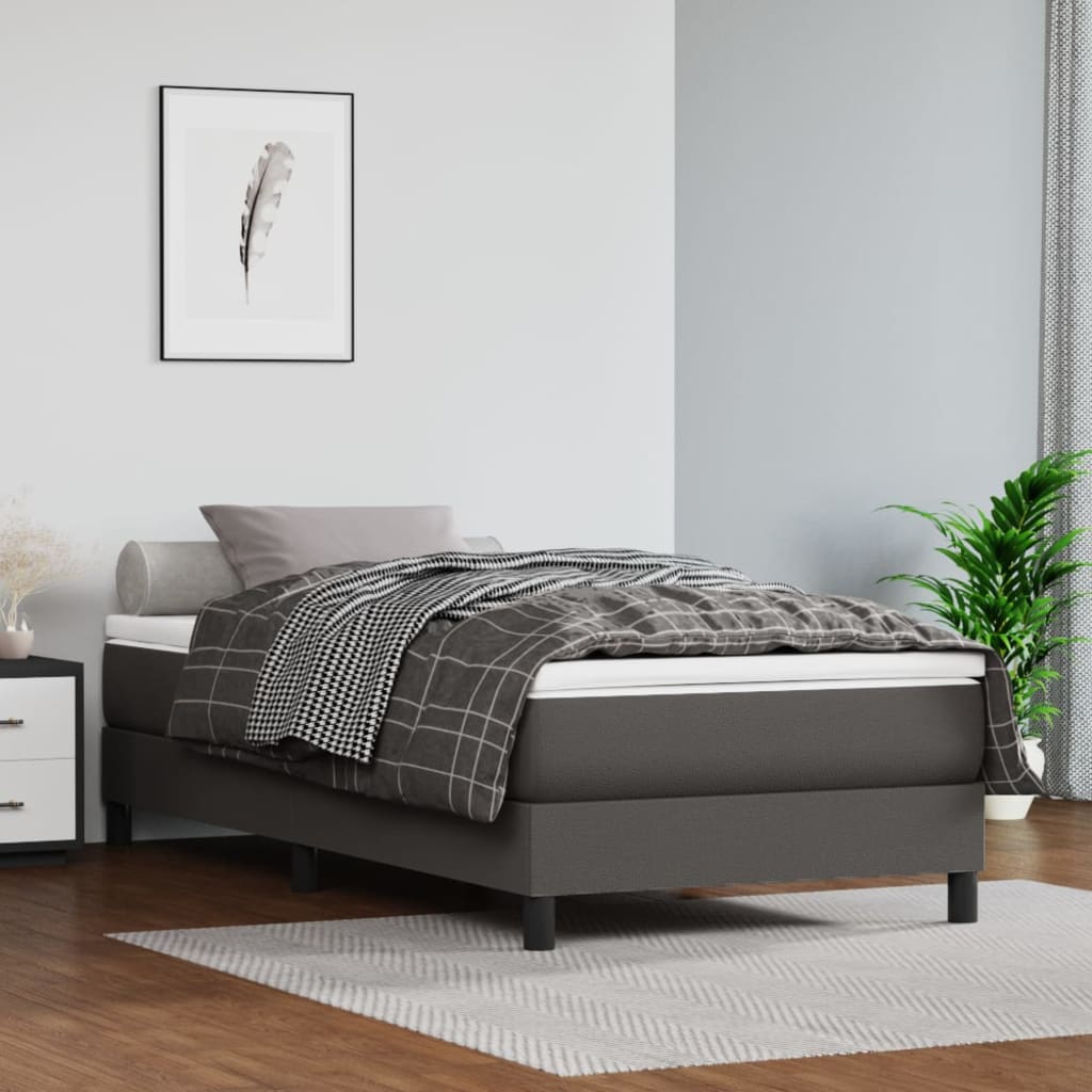 Boxspring met matras kunstleer grijs 90x190 cm is nu te koop bij PeponiXL, paradijselijk wonen!