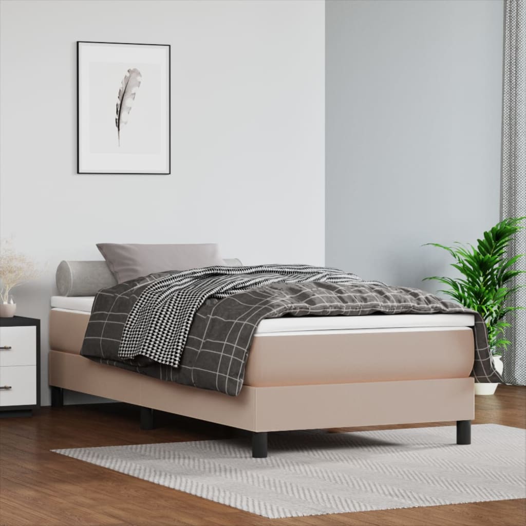 Boxspring met matras kunstleer cappuccinokleurig 90x200 cm is nu te koop bij PeponiXL, paradijselijk wonen!