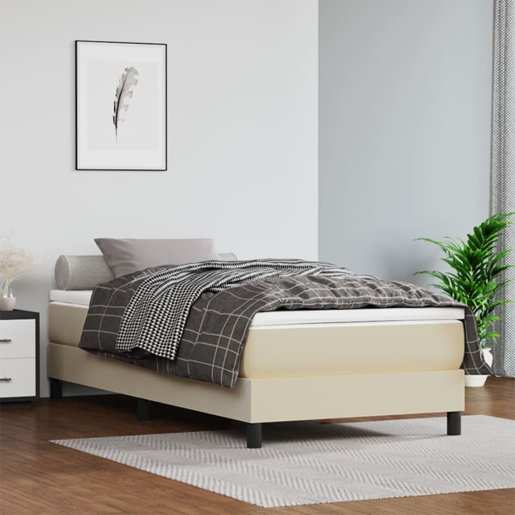Boxspring met matras kunstleer crèmekleurig 100x200 cm is nu te koop bij PeponiXL, paradijselijk wonen!