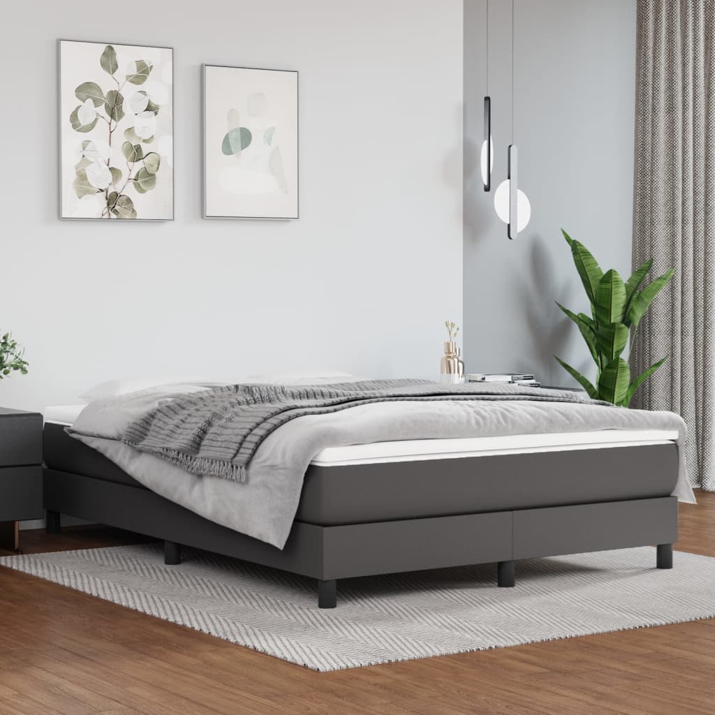 Boxspring met matras kunstleer grijs 140x190 cm is nu te koop bij PeponiXL, paradijselijk wonen!
