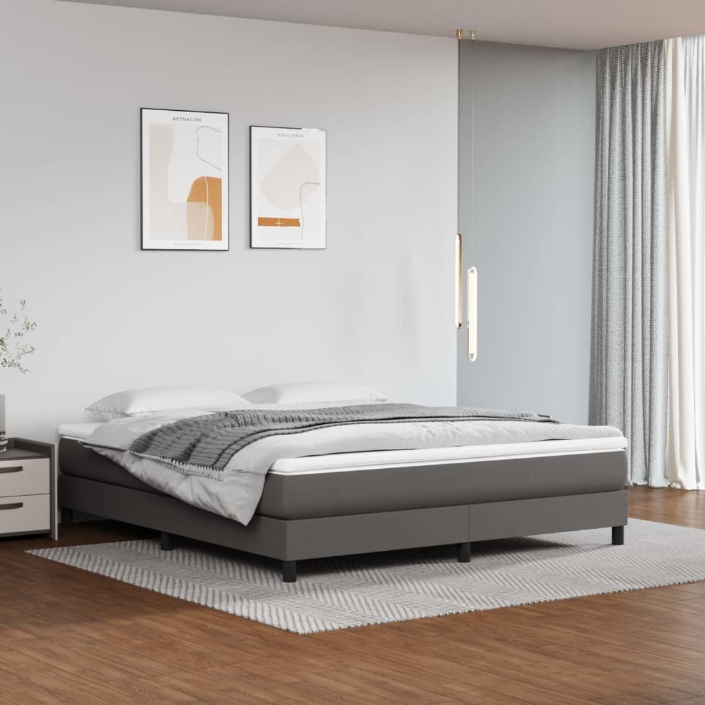 Boxspring met matras kunstleer grijs 180x200 cm is nu te koop bij PeponiXL, paradijselijk wonen!