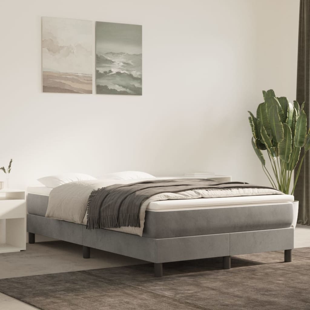Boxspring met matras fluweel lichtgrijs 120x200 cm is nu te koop bij PeponiXL, paradijselijk wonen!