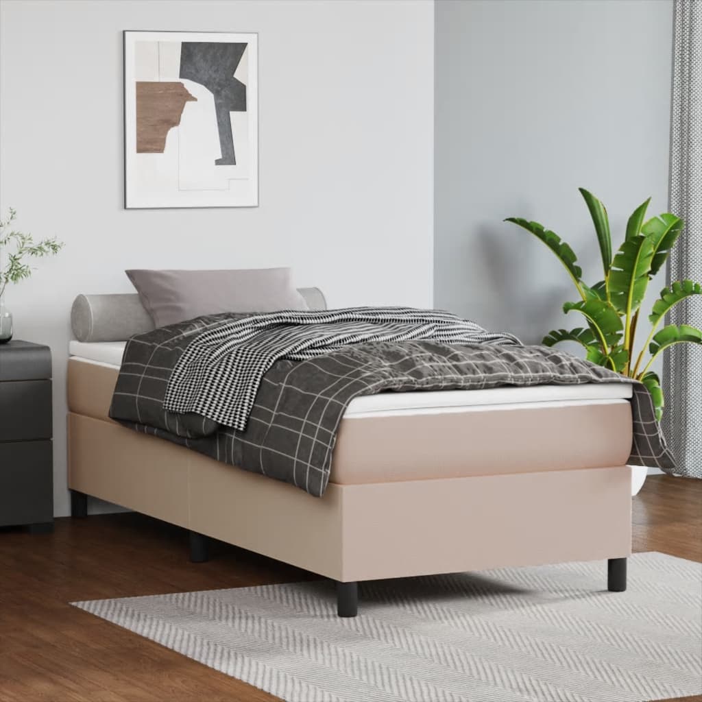 Boxspring met matras kunstleer cappuccinokleurig 90x190 cm is nu te koop bij PeponiXL, paradijselijk wonen!