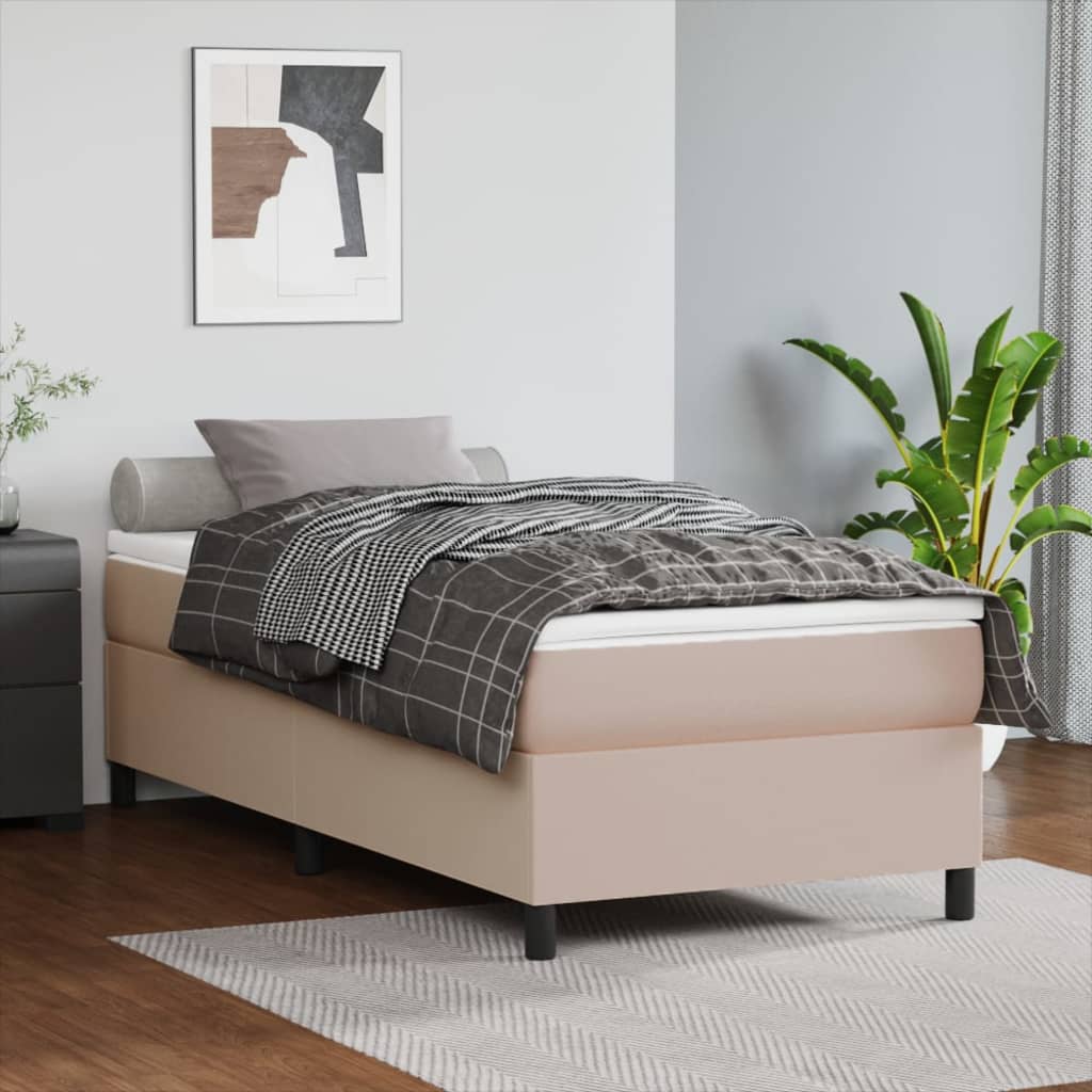 Boxspring met matras kunstleer cappuccinokleurig 90x200 cm is nu te koop bij PeponiXL, paradijselijk wonen!