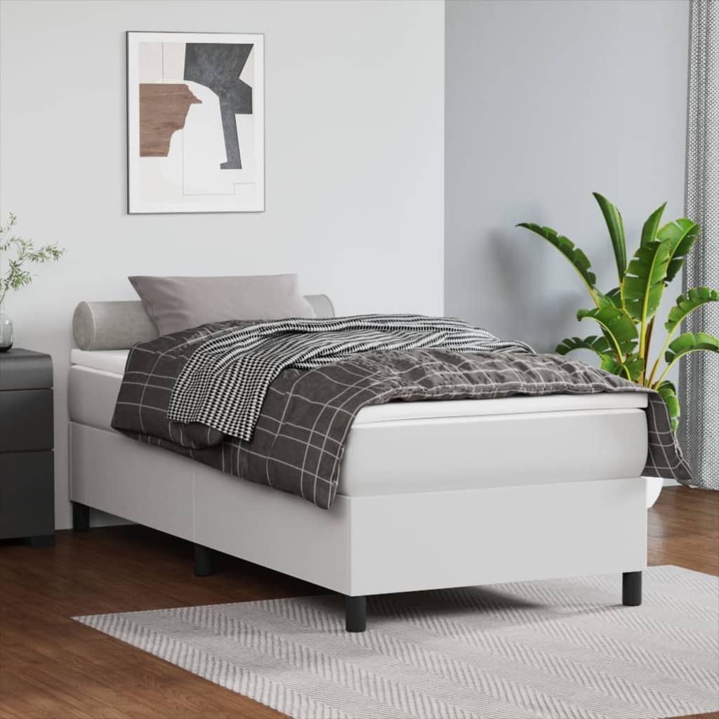 Boxspring met matras kunstleer wit 100x200 cm is nu te koop bij PeponiXL, paradijselijk wonen!
