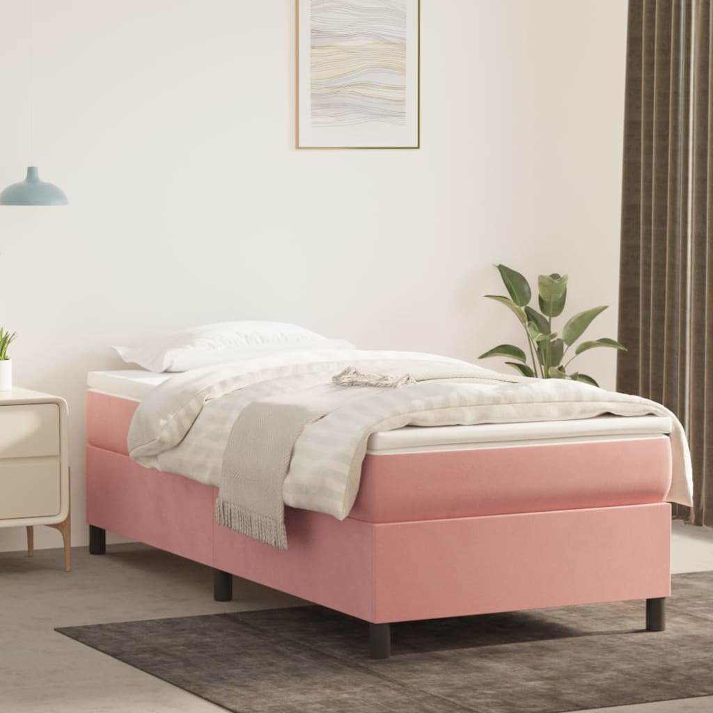 Boxspring met matras fluweel roze 90x190 cm is nu te koop bij PeponiXL, paradijselijk wonen!