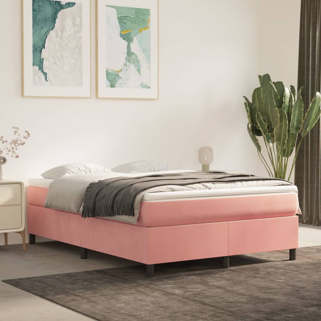 Boxspring met matras fluweel roze 140x200 cm is nu te koop bij PeponiXL, paradijselijk wonen!