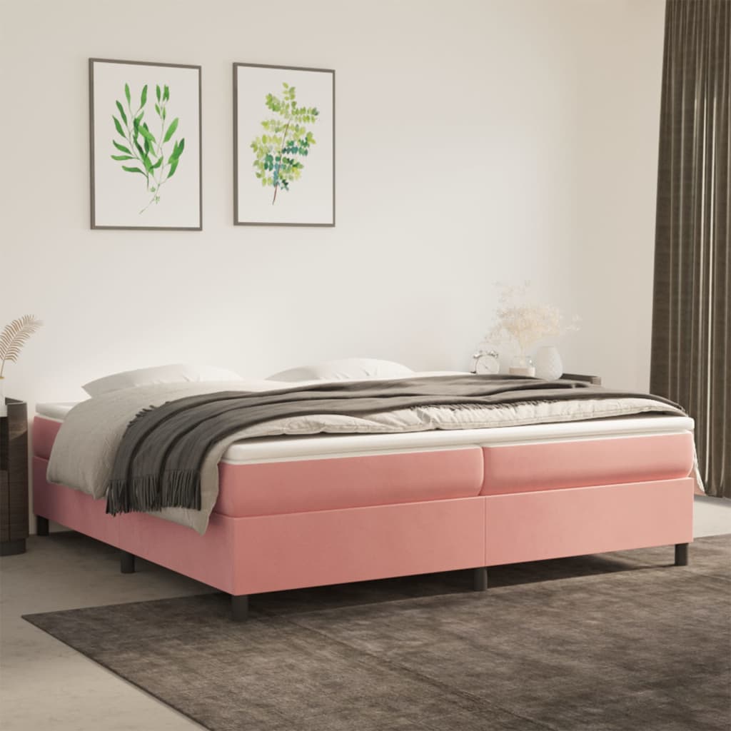 Boxspring met matras fluweel roze 200x200 cm is nu te koop bij PeponiXL, paradijselijk wonen!