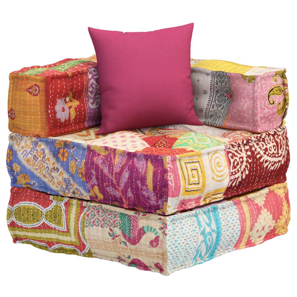 Poef modulair met kussen patchwork stof is nu te koop bij PeponiXL, paradijselijk wonen!