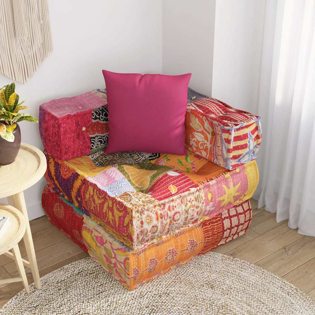 Poef modulair met kussen patchwork stof is nu te koop bij PeponiXL, paradijselijk wonen!