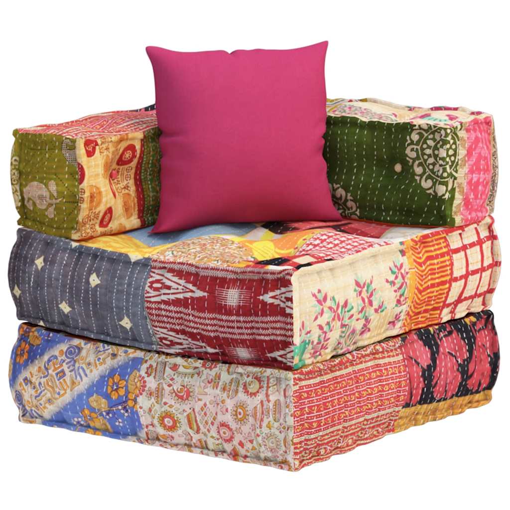 Poef modulair met kussen patchwork stof is nu te koop bij PeponiXL, paradijselijk wonen!