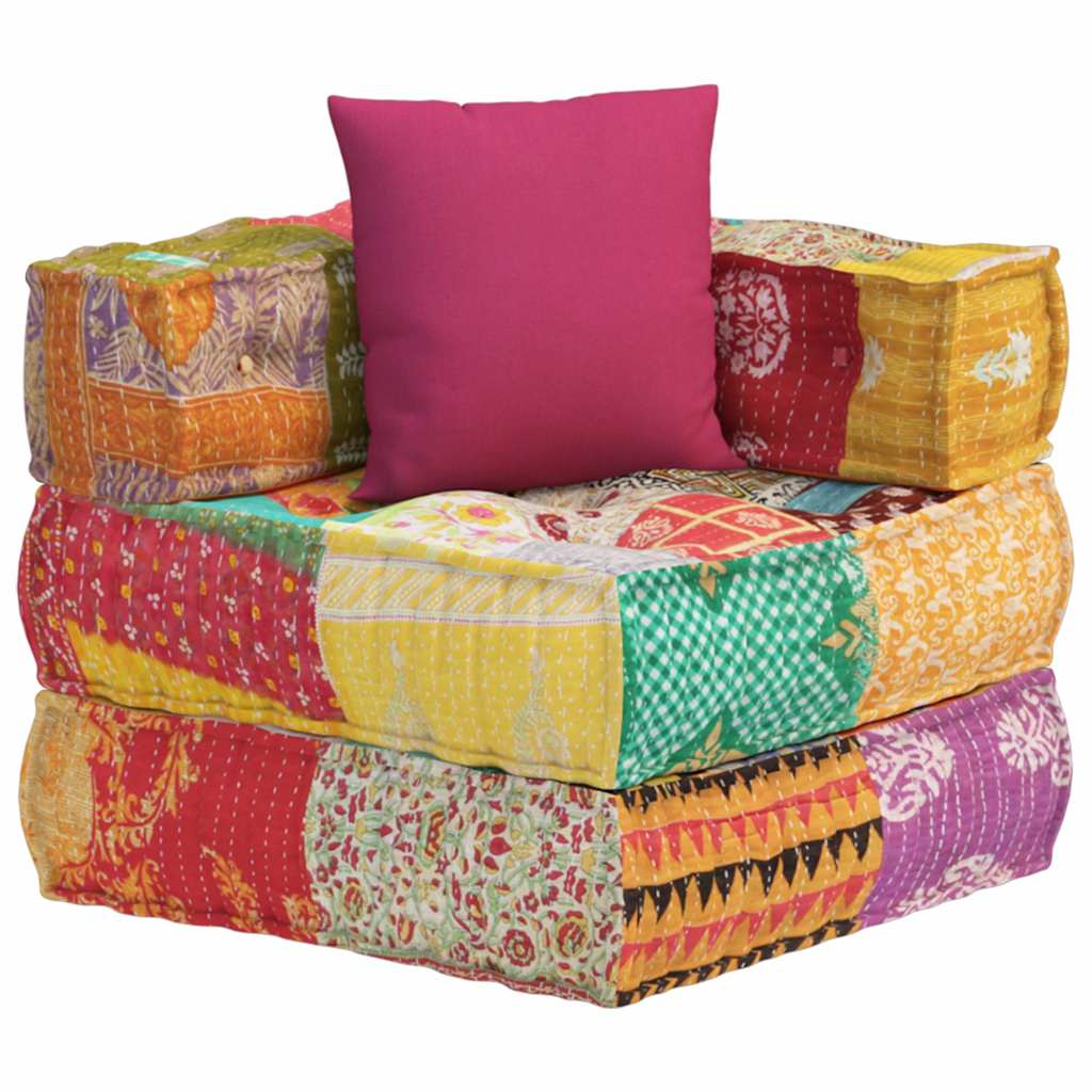 Poef modulair met kussen patchwork stof is nu te koop bij PeponiXL, paradijselijk wonen!