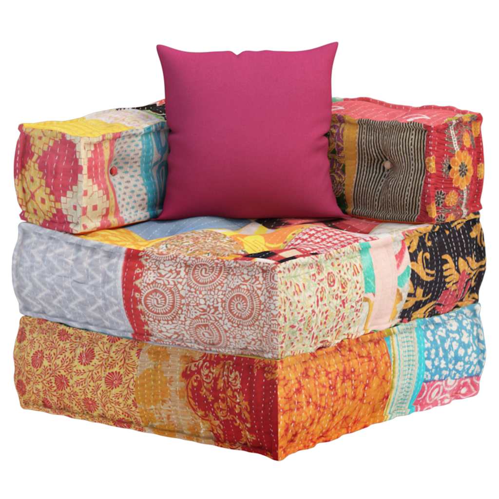 Poef modulair met kussen patchwork stof is nu te koop bij PeponiXL, paradijselijk wonen!