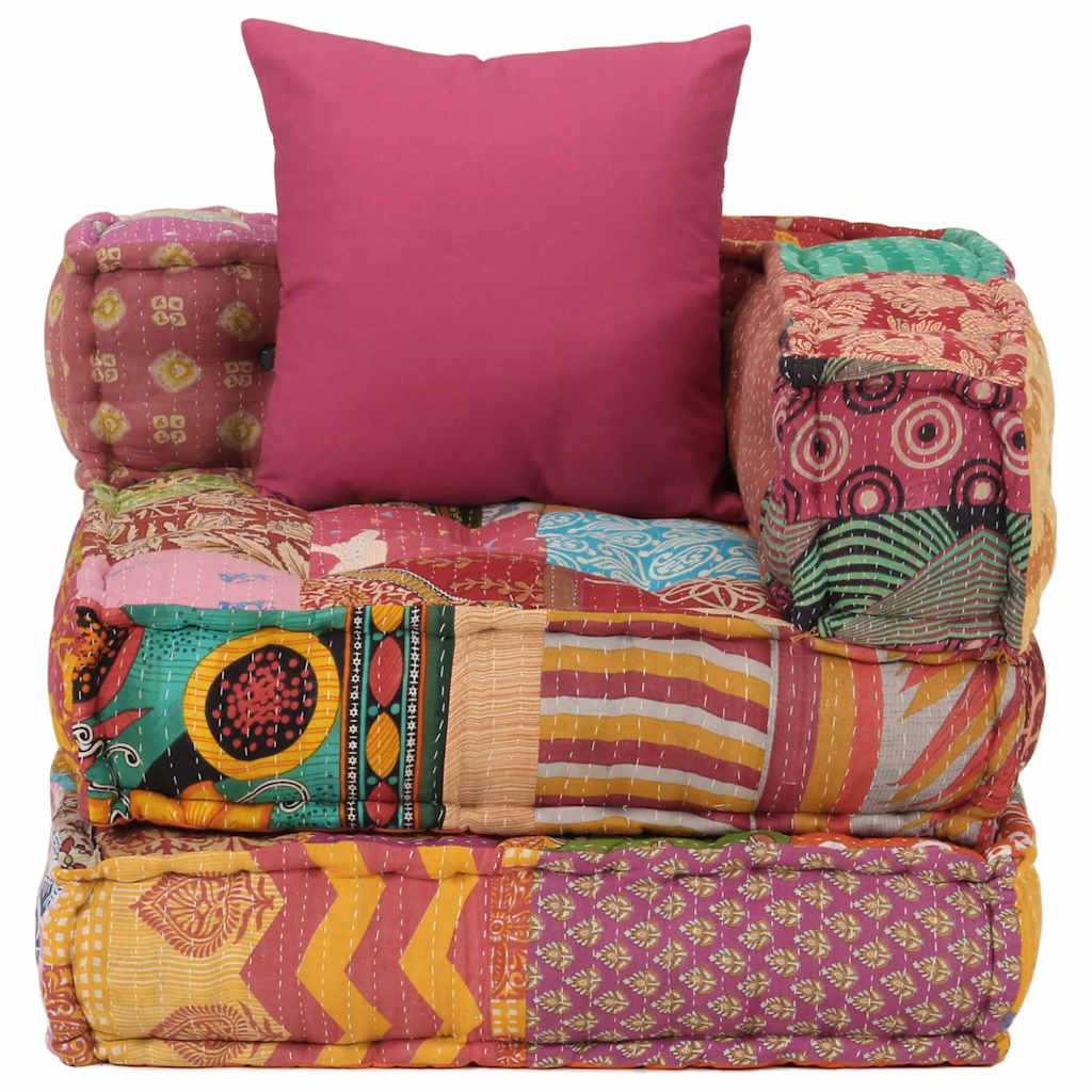 Poef modulair met kussen patchwork stof is nu te koop bij PeponiXL, paradijselijk wonen!
