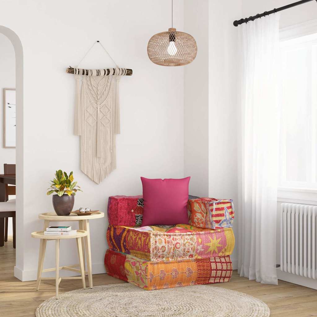 Poef modulair met kussen patchwork stof is nu te koop bij PeponiXL, paradijselijk wonen!