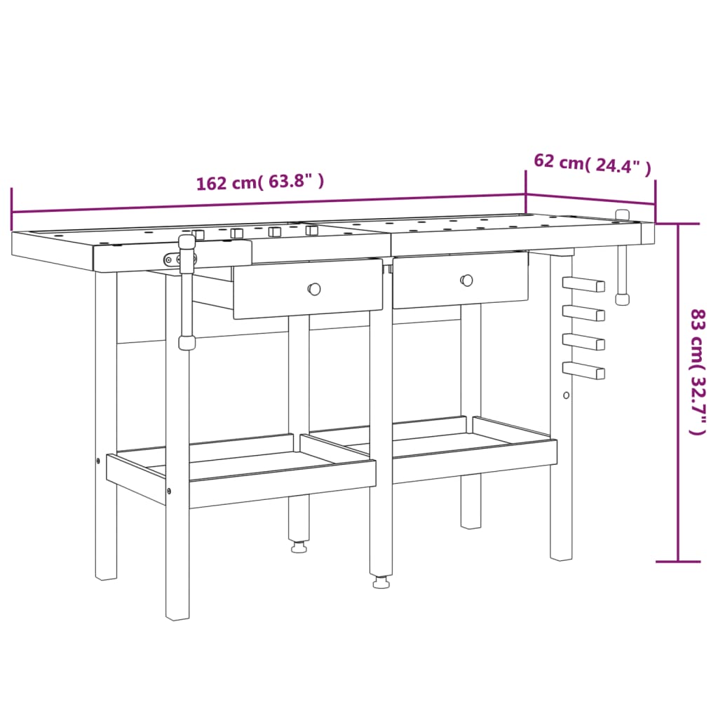 Werkbank met lades en bankschroeven 162x62x83 cm acaciahout is nu te koop bij PeponiXL, paradijselijk wonen!