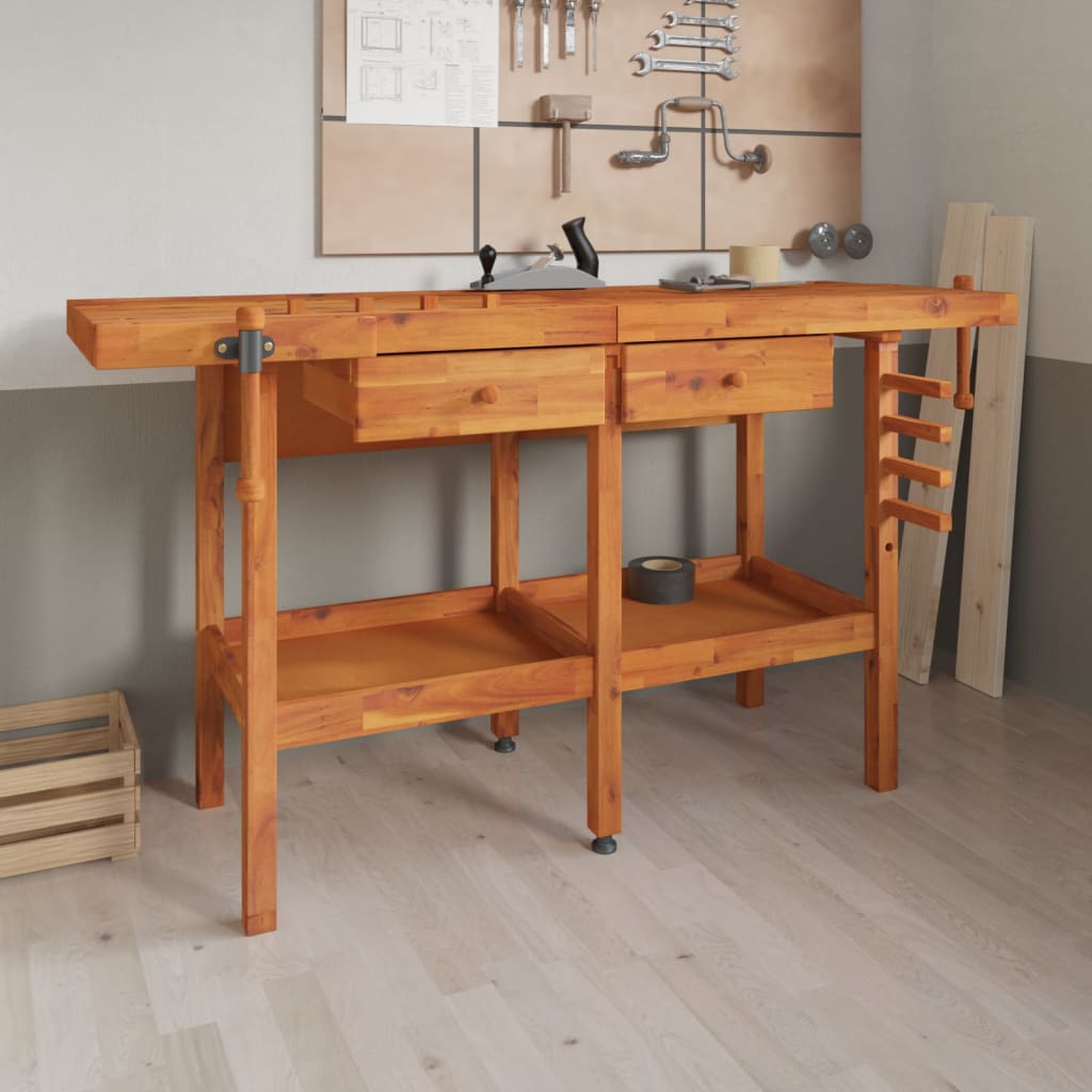 Werkbank met lades en bankschroeven 162x62x83 cm acaciahout is nu te koop bij PeponiXL, paradijselijk wonen!