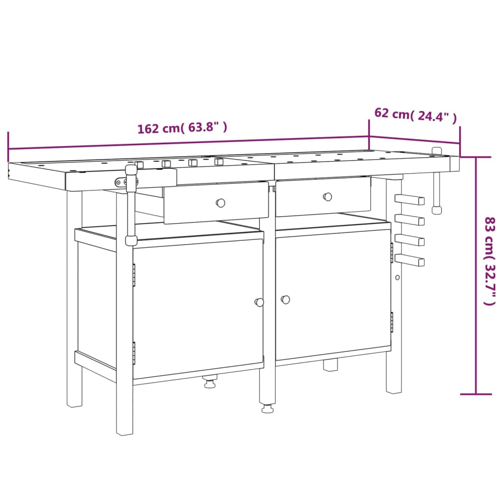 Werkbank met lades en bankschroeven 162x62x83 cm acaciahout is nu te koop bij PeponiXL, paradijselijk wonen!