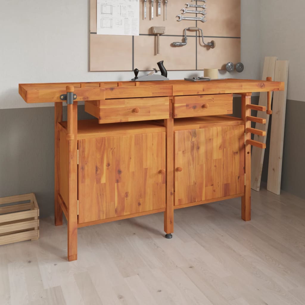 Werkbank met lades en bankschroeven 162x62x83 cm acaciahout is nu te koop bij PeponiXL, paradijselijk wonen!