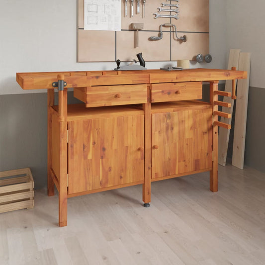 Werkbank met lades en bankschroeven 162x62x83 cm acaciahout is nu te koop bij PeponiXL, paradijselijk wonen!
