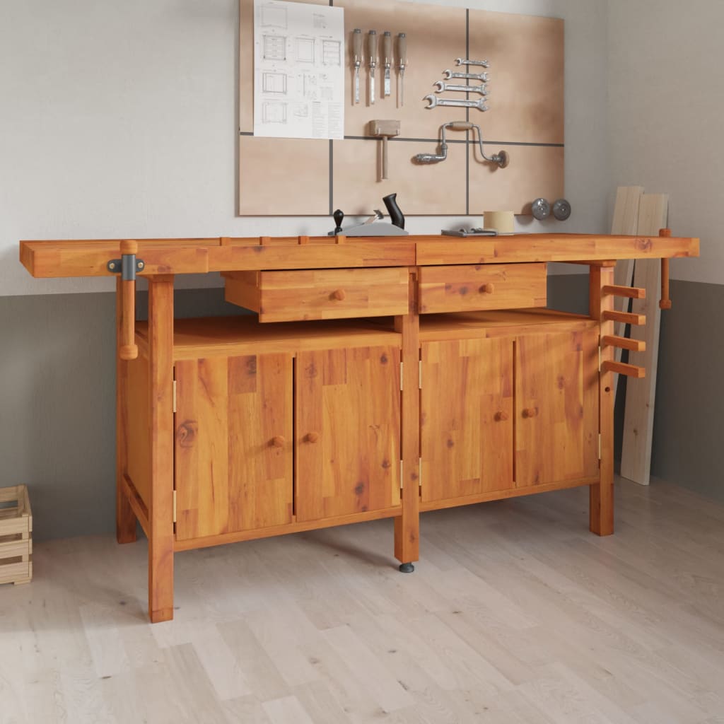 Werkbank met lades en bankschroeven 192x62x83 cm acaciahout is nu te koop bij PeponiXL, paradijselijk wonen!