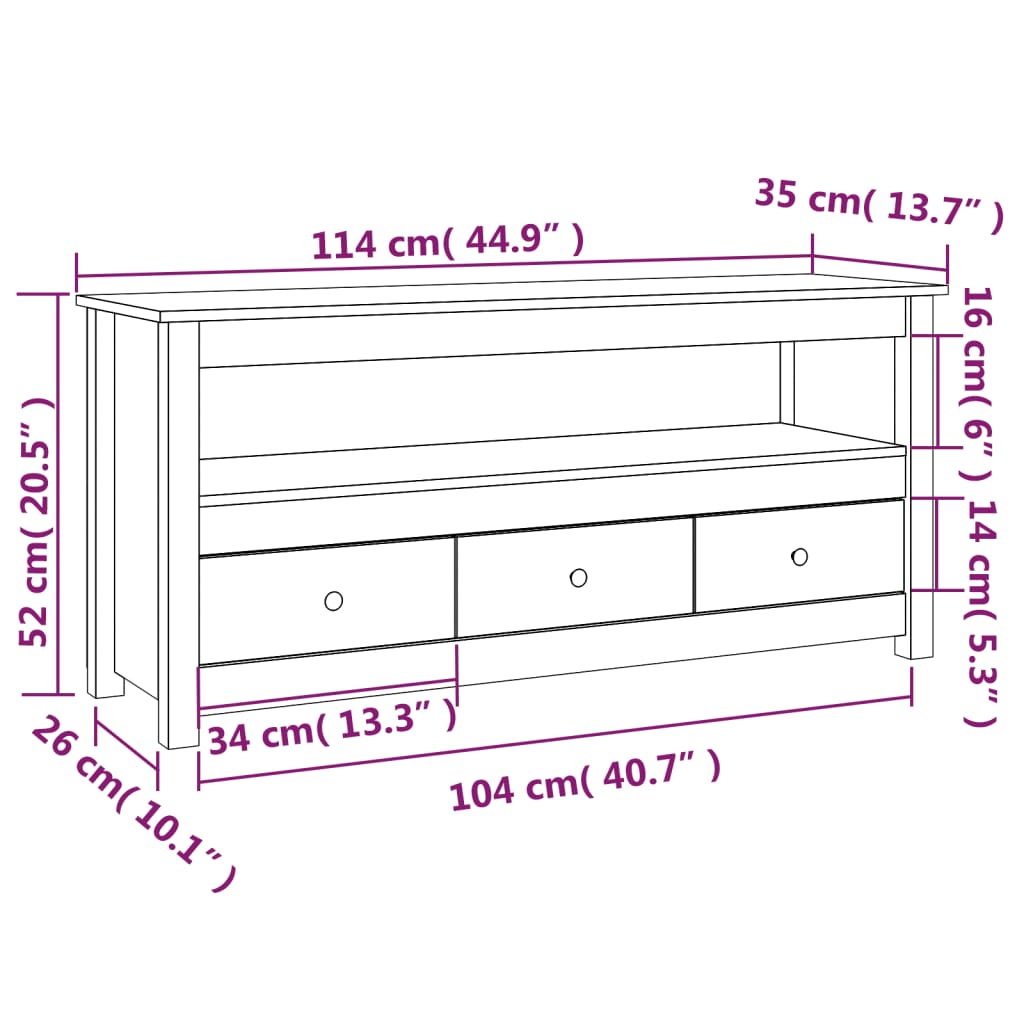 Tv-meubel 114x35x52 cm massief grenenhout is nu te koop bij PeponiXL, paradijselijk wonen!