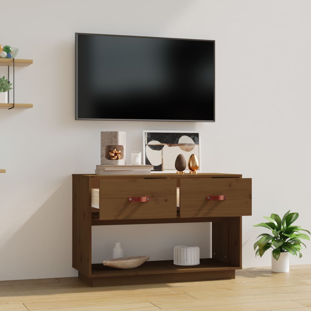 Tv-meubel 90x40x60 cm massief grenenhout honingbruin is nu te koop bij PeponiXL, paradijselijk wonen!