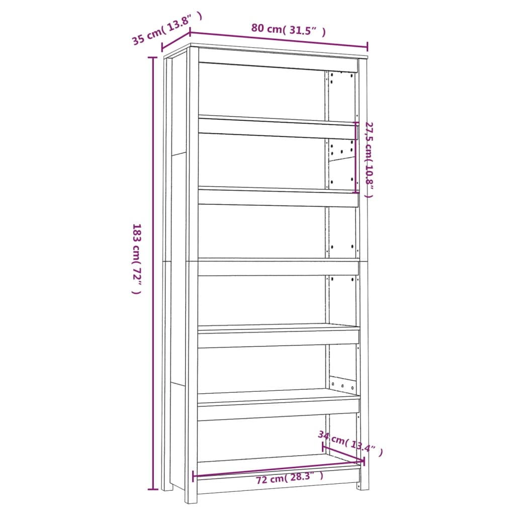 Boekenkast 80x35x183 cm massief grenenhout is nu te koop bij PeponiXL, paradijselijk wonen!