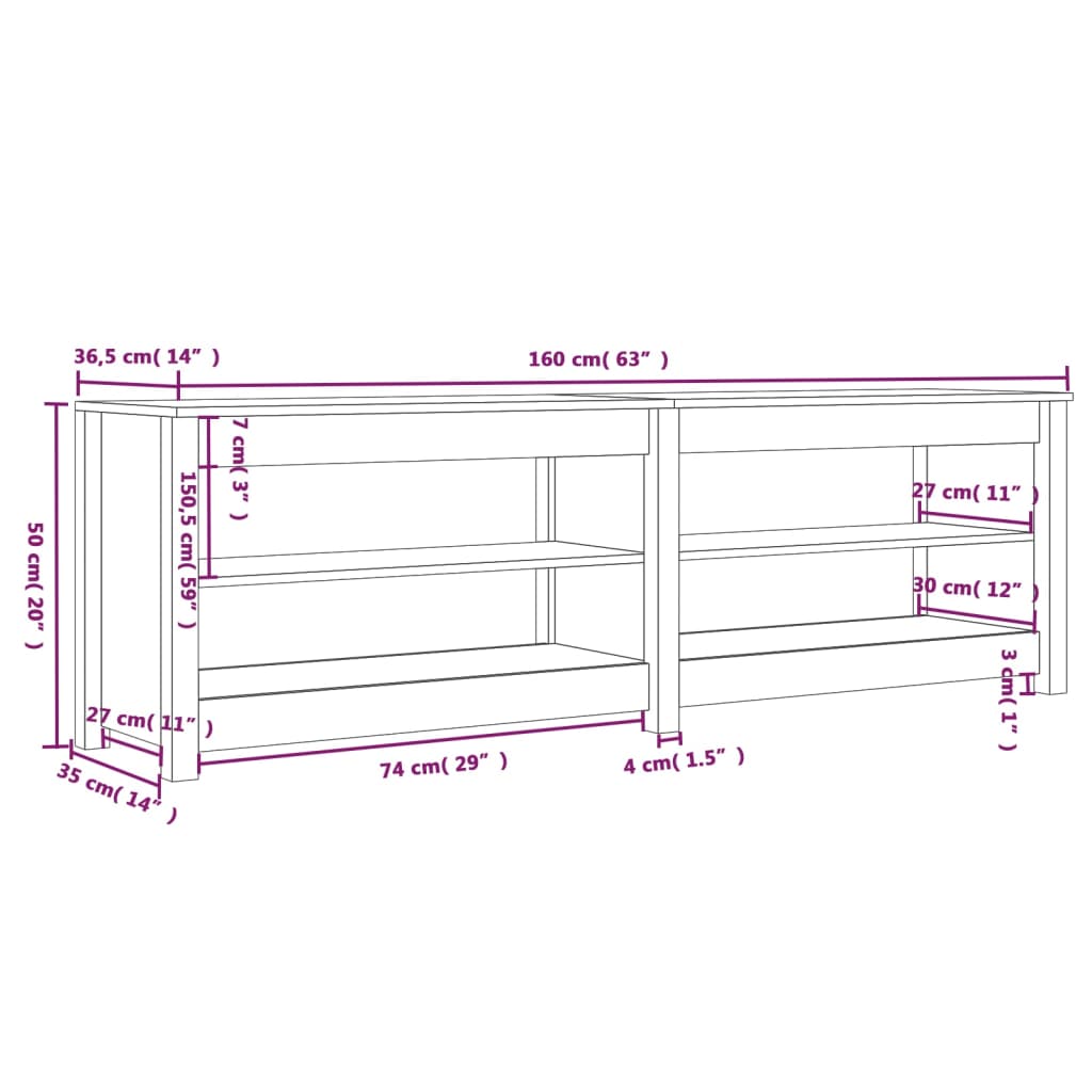 Schoenenbank 160x36,5x50 cm massief grenenhout is nu te koop bij PeponiXL, paradijselijk wonen!