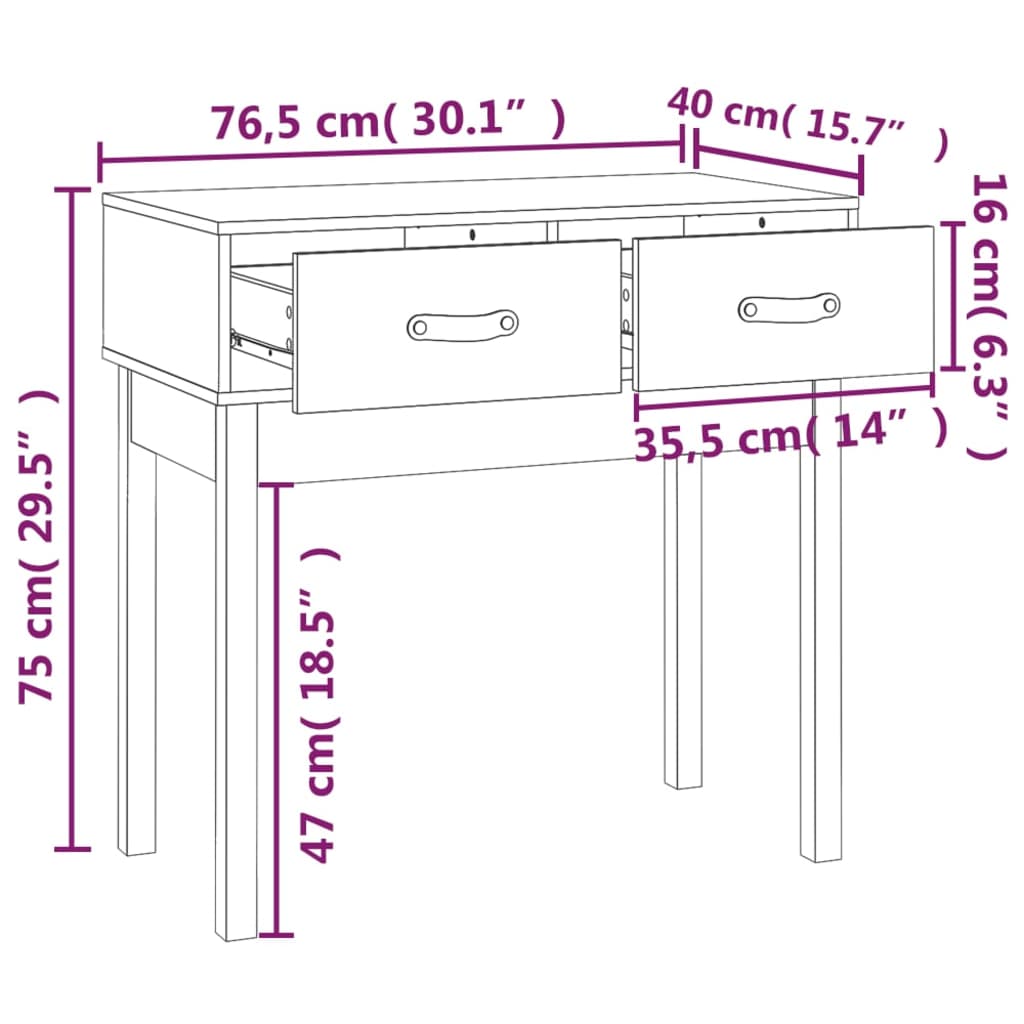 Wandtafel 76,5x40x75 cm massief grenenhout wit is nu te koop bij PeponiXL, paradijselijk wonen!