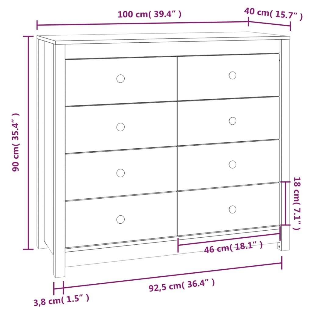 Dressoir 100x40x90 cm massief grenenhout wit is nu te koop bij PeponiXL, paradijselijk wonen!