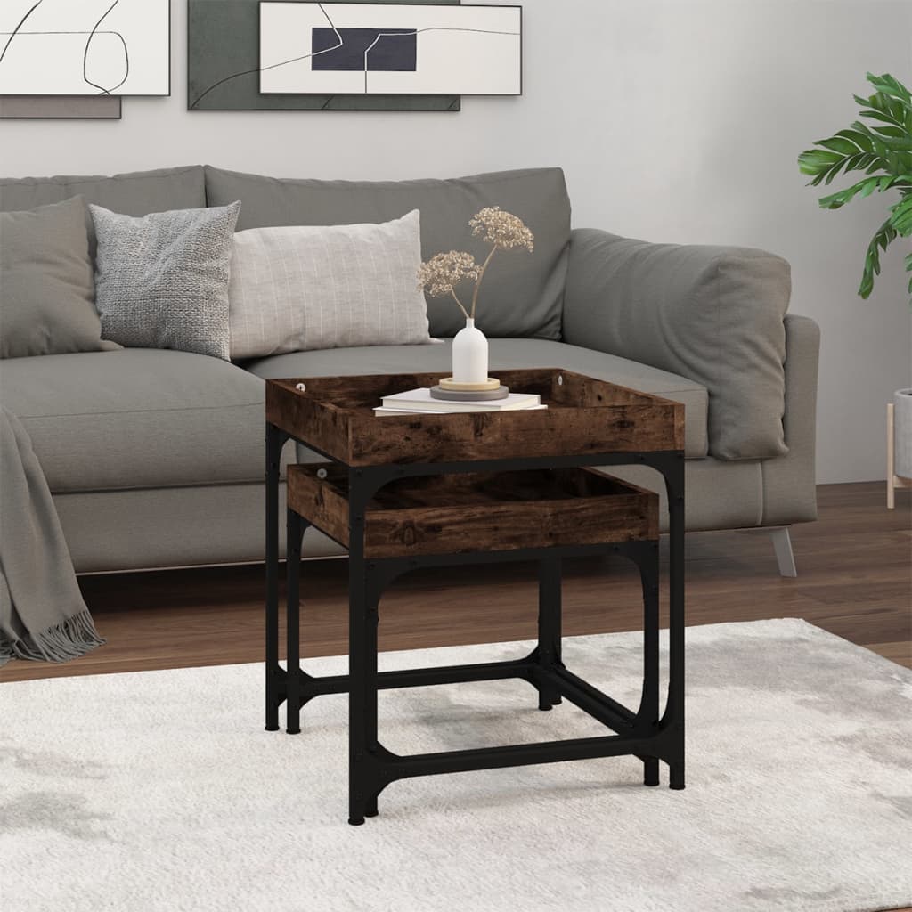Bijzettafels 2 st bewerkt hout gerookt eikenkleurig is nu te koop bij PeponiXL, paradijselijk wonen!