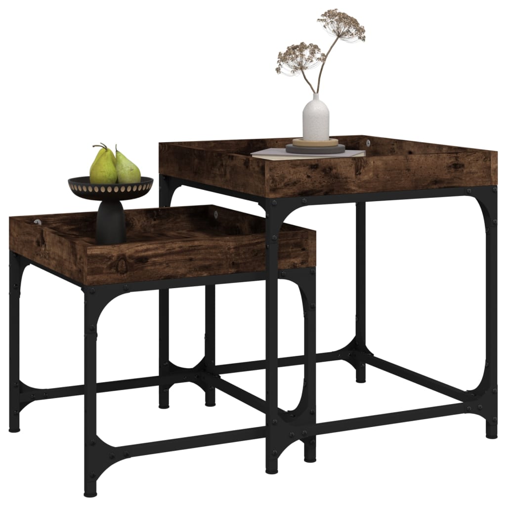 Bijzettafels 2 st bewerkt hout gerookt eikenkleurig is nu te koop bij PeponiXL, paradijselijk wonen!