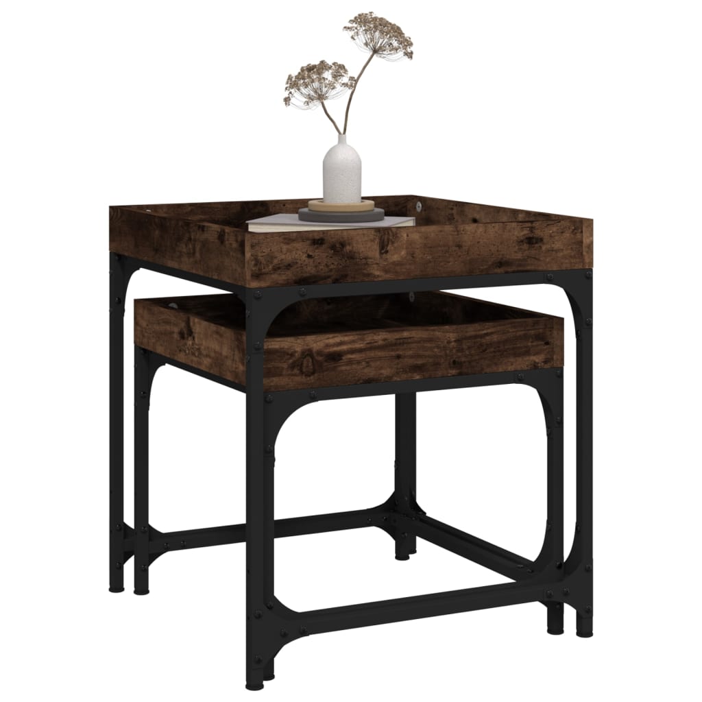 Bijzettafels 2 st bewerkt hout gerookt eikenkleurig is nu te koop bij PeponiXL, paradijselijk wonen!