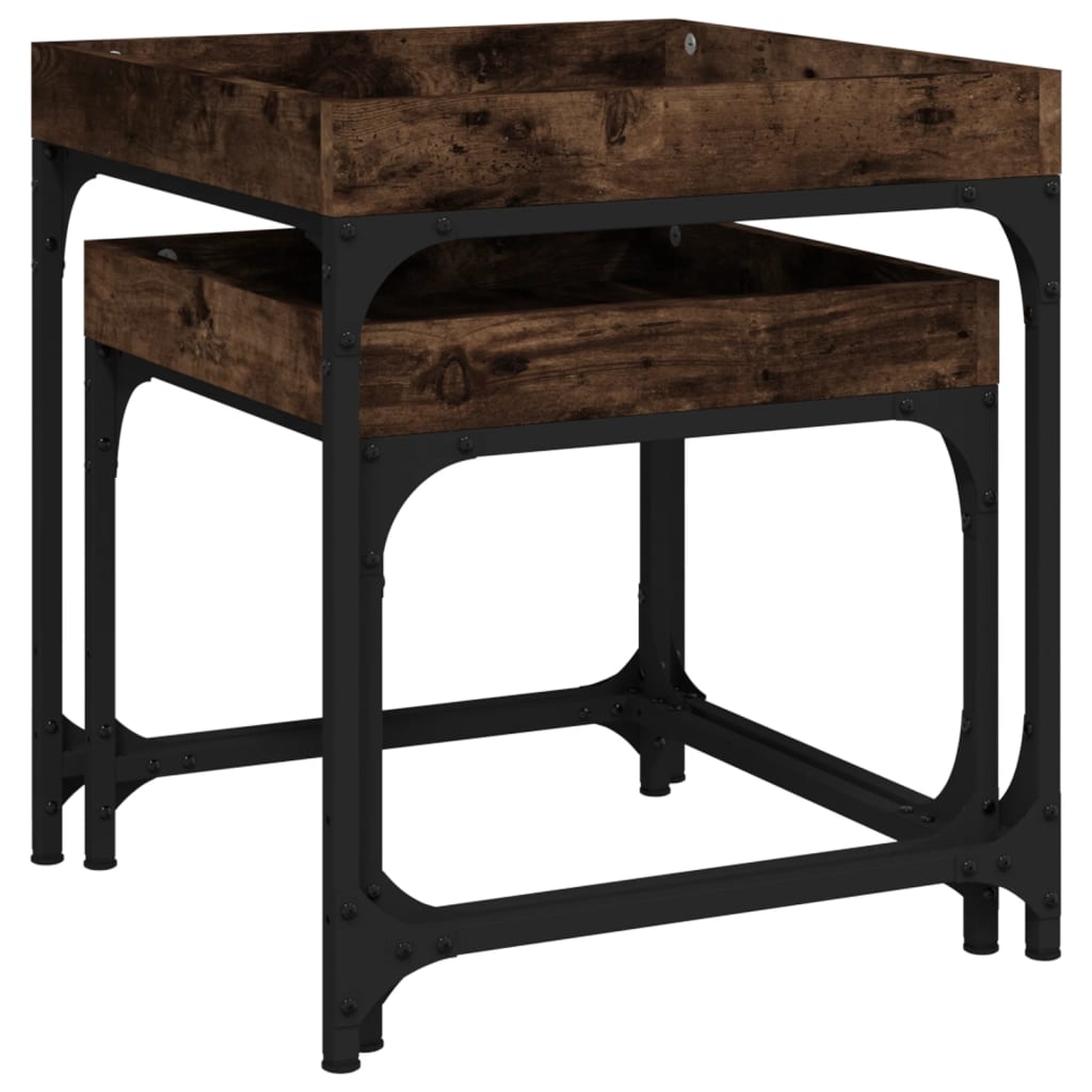 Bijzettafels 2 st bewerkt hout gerookt eikenkleurig is nu te koop bij PeponiXL, paradijselijk wonen!