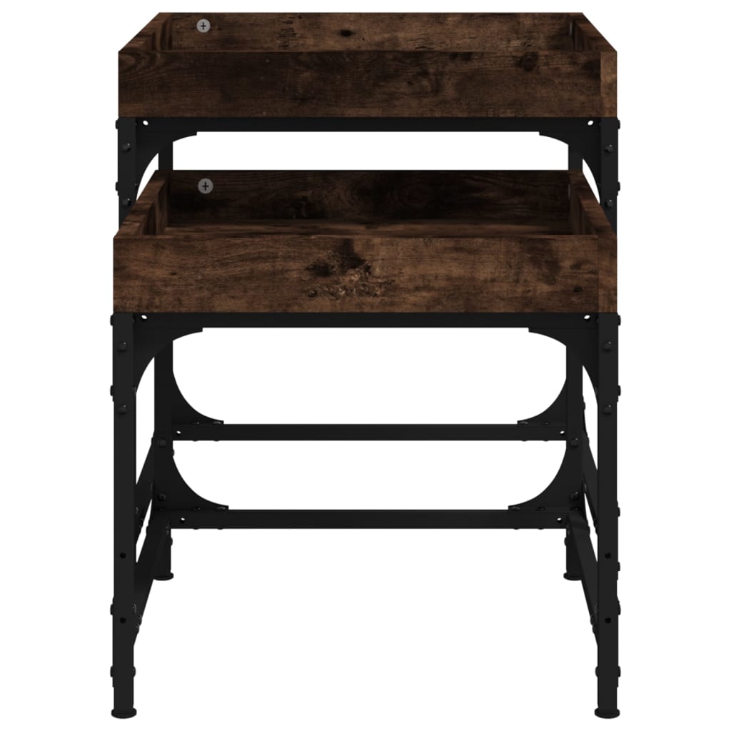 Bijzettafels 2 st bewerkt hout gerookt eikenkleurig is nu te koop bij PeponiXL, paradijselijk wonen!