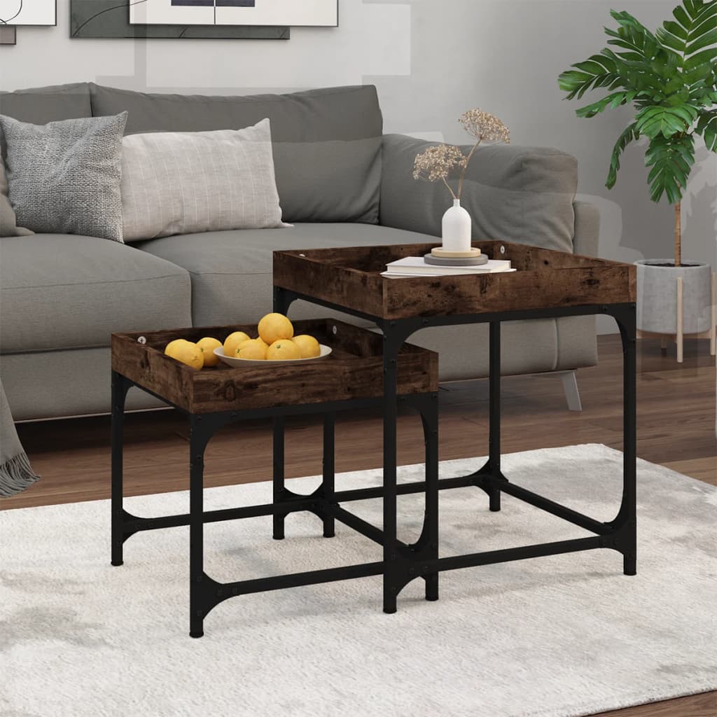 Bijzettafels 2 st bewerkt hout gerookt eikenkleurig is nu te koop bij PeponiXL, paradijselijk wonen!