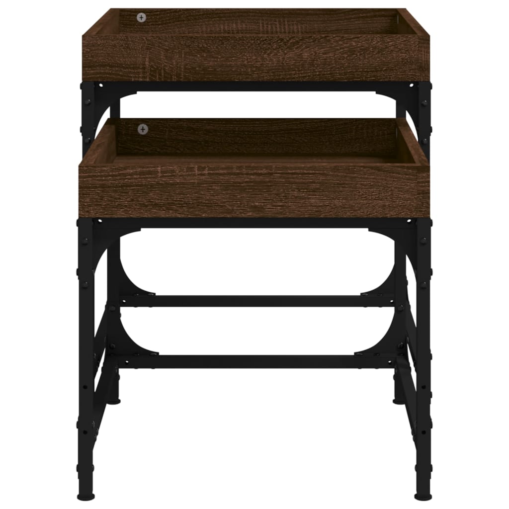 Bijzettafels 2 st bewerkt hout bruin eikenkleur is nu te koop bij PeponiXL, paradijselijk wonen!