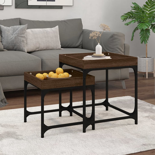 Bijzettafels 2 st bewerkt hout bruin eikenkleur is nu te koop bij PeponiXL, paradijselijk wonen!