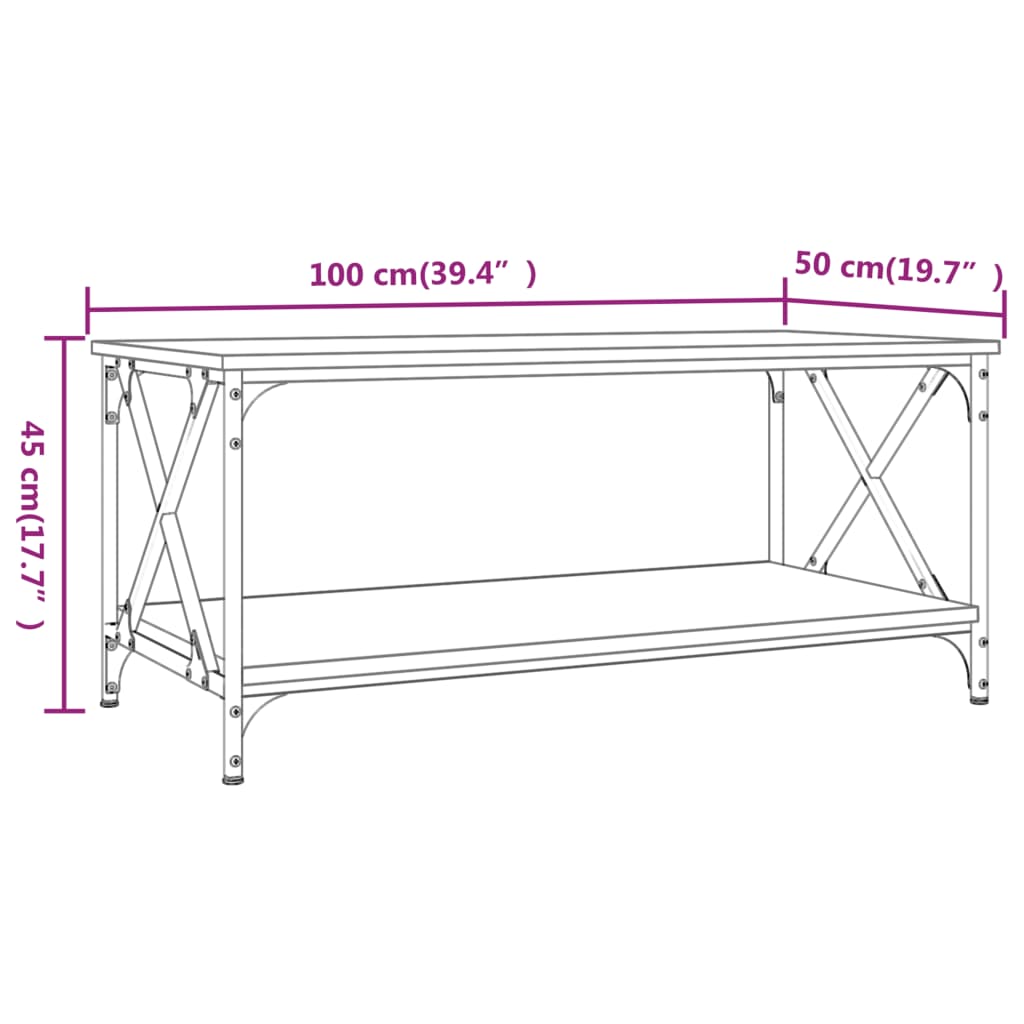 Salontafel 100x50x45 cm bewerkt hout en ijzer gerookt eiken is nu te koop bij PeponiXL, paradijselijk wonen!