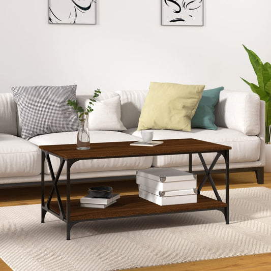 Salontafel 100x50x45 cm bewerkt hout en ijzer bruineikenkleur is nu te koop bij PeponiXL, paradijselijk wonen!