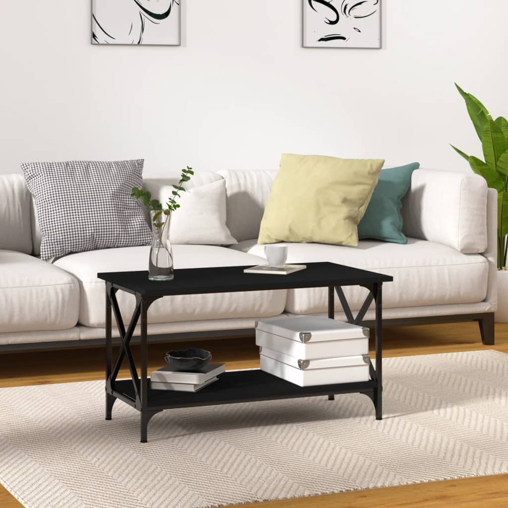 Salontafel 80x45x45 cm bewerkt hout en ijzer zwart